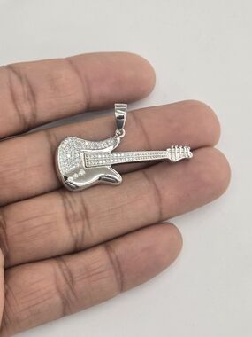 925 Sterling Silver Guitar Pendant - Men's Musical Jewelry
